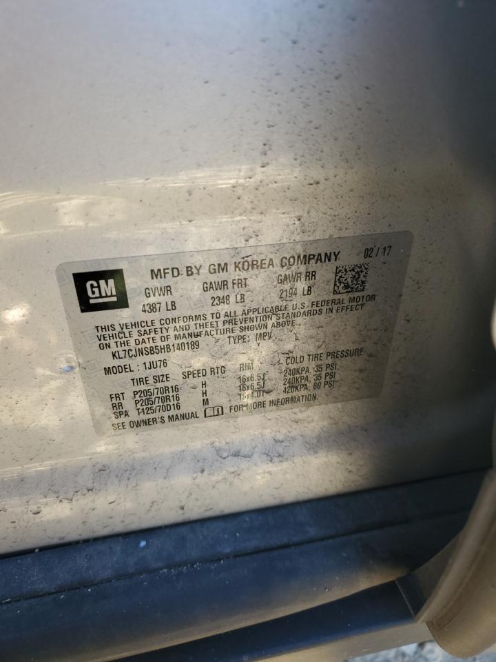 2017 Chevrolet Trax VIN KL7CJNSB5HB140189 Copart auction photo, rollover damage thumbnail 15