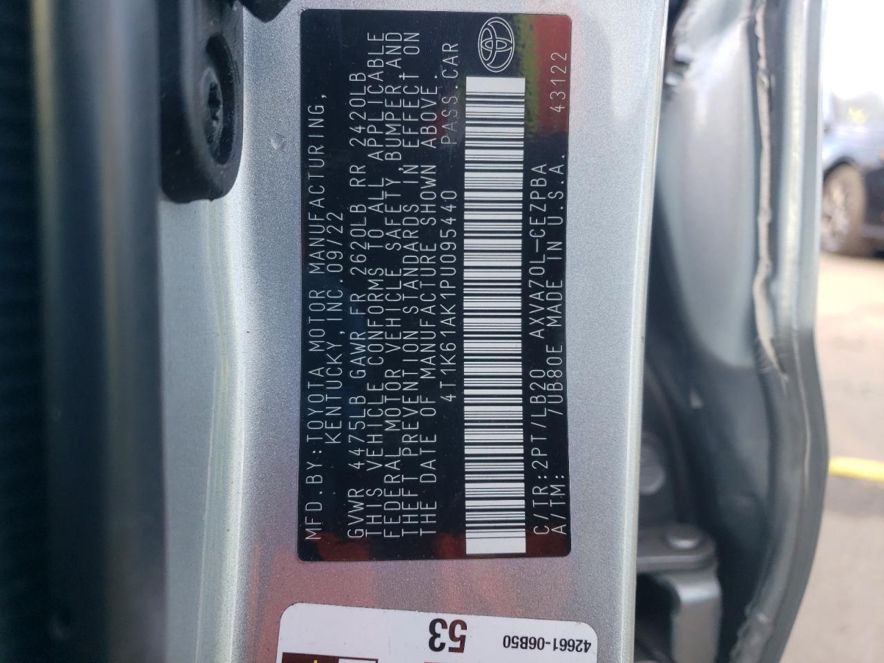 2023 Toyota Camry VIN 4T1K61AK1PU095440 Copart auction photo, front end / side damage thumbnail 12