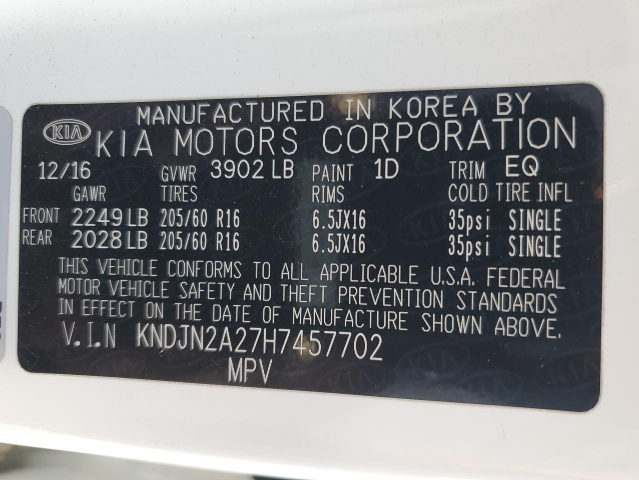 2017 KIA Soul VIN KNDJN2A27H7457702 Copart auction photo, vandalism / front end damage thumbnail 13