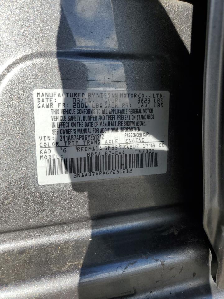 2016 Nissan Sentra VIN 3N1AB7APXGY251212 Copart auction photo, rear end / front end damage thumbnail 12