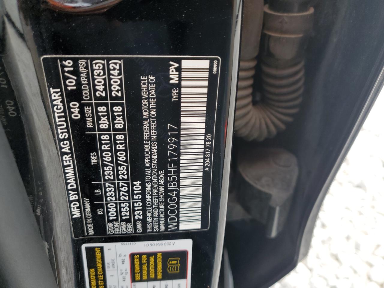 2017 Mercedes-Benz GLC VIN WDC0G4JB5HF179917 Copart auction photo, front end damage thumbnail 14