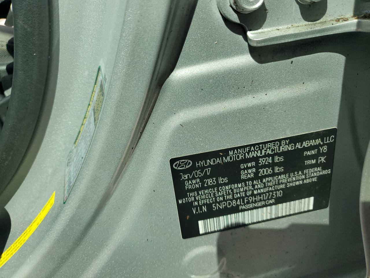 2017 Hyundai Elantra VIN 5NPD84LF9HH177310 Copart auction photo, water/flood / minor dent/scratches damage thumbnail 13