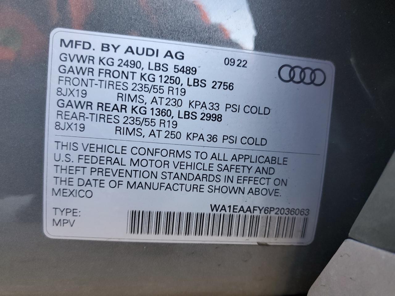 2023 Audi Q5 VIN WA1EAAFY6P2036063 Copart auction photo, rear end damage thumbnail 14