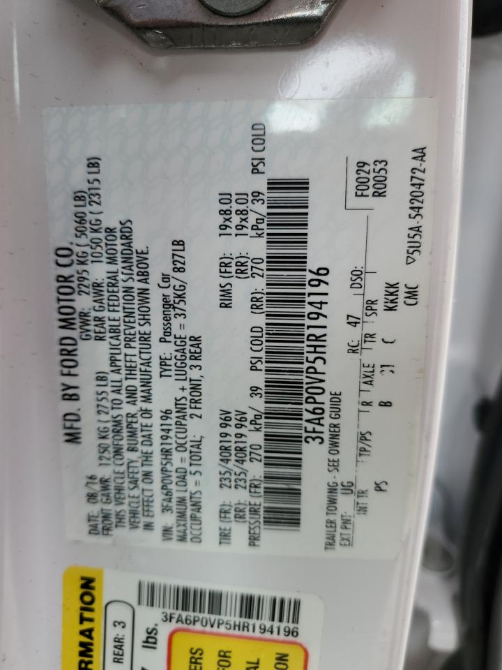 2017 Ford Fusion VIN 3FA6P0VP5HR194196 Copart auction photo, side damage thumbnail 13