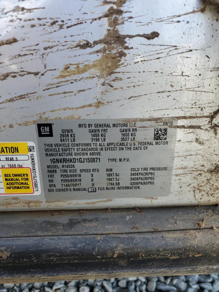 2016 Chevrolet Traverse VIN 1GNKRHKD1GJ150871 Copart auction photo, front end / side damage thumbnail 15