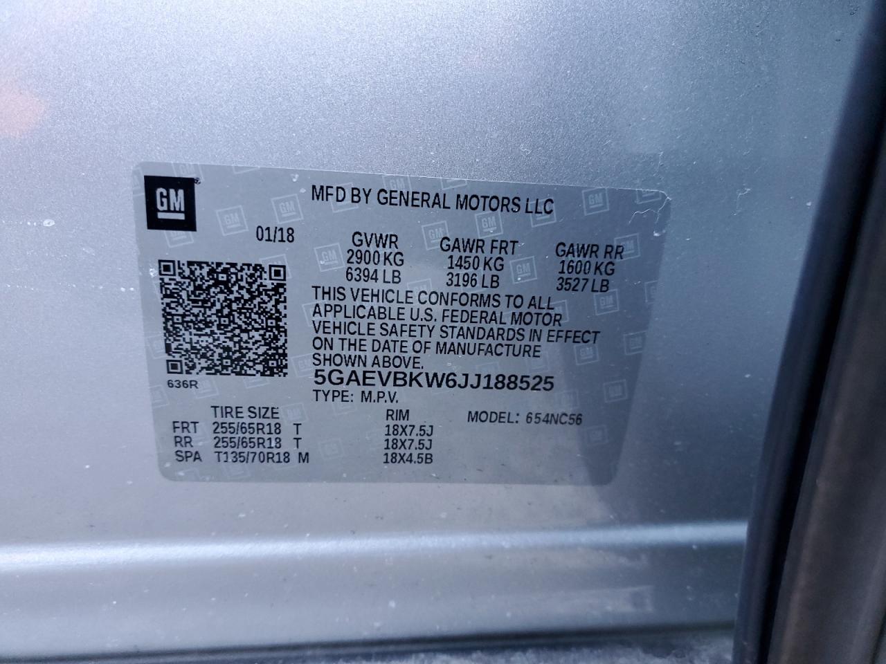 2018 Buick Enclave VIN 5GAEVBKW6JJ188525 Copart auction photo, front end damage thumbnail 13