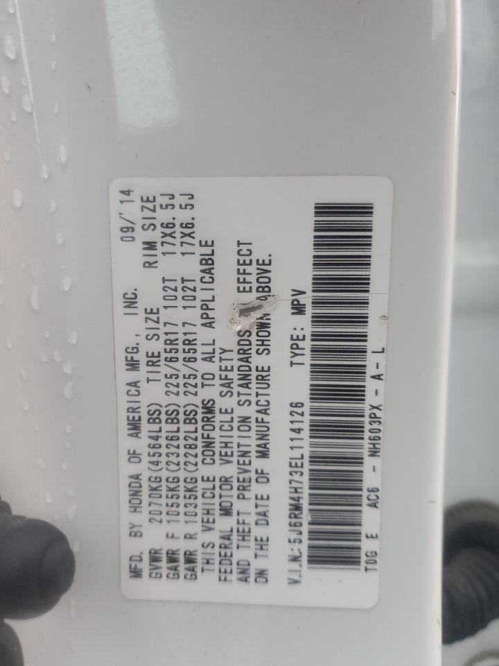 2014 Honda CR-V VIN 5J6RM4H73EL114126 Copart auction photo, front end damage thumbnail 14