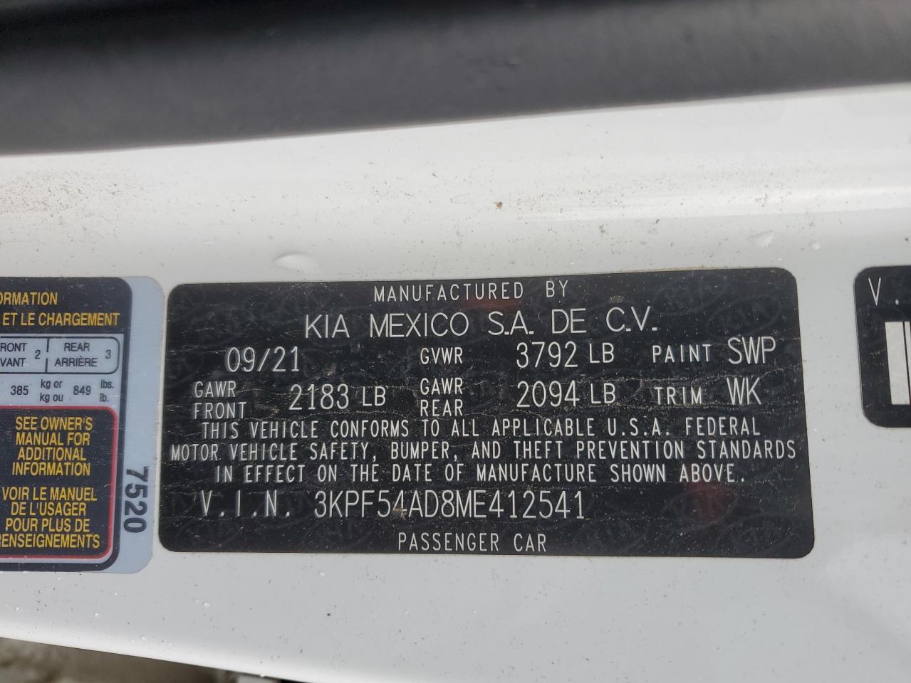 2021 KIA Forte VIN 3KPF54AD8ME412541 Copart auction photo, front end / rear end damage thumbnail 12