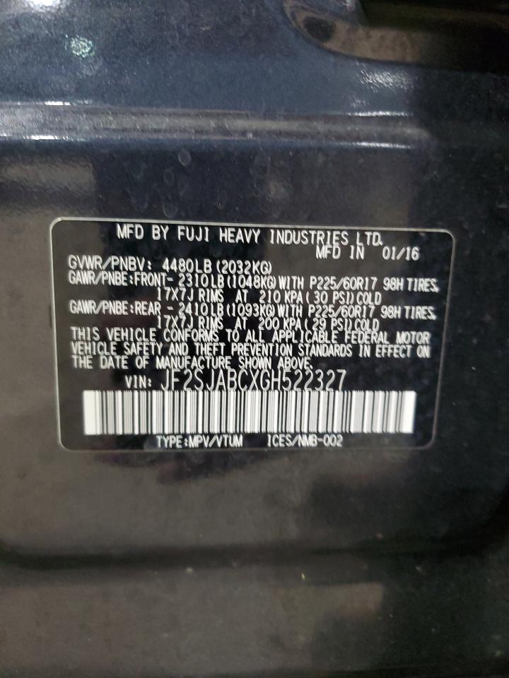2016 Subaru Forester VIN JF2SJABCXGH522327 Copart auction photo, front end damage thumbnail 15