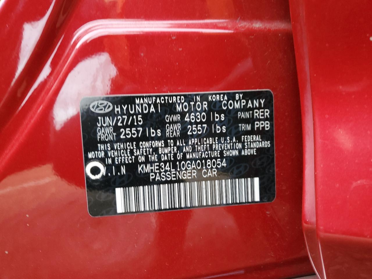 2016 Hyundai Sonata VIN KMHE34L10GA018054 Copart auction photo, front end damage thumbnail 13