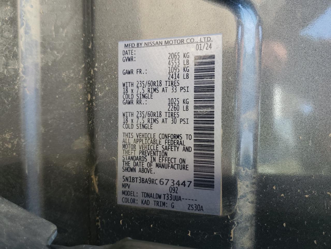 2024 Nissan Rogue VIN 5N1BT3BA9RC673447 Copart auction photo, front end / side damage thumbnail 14