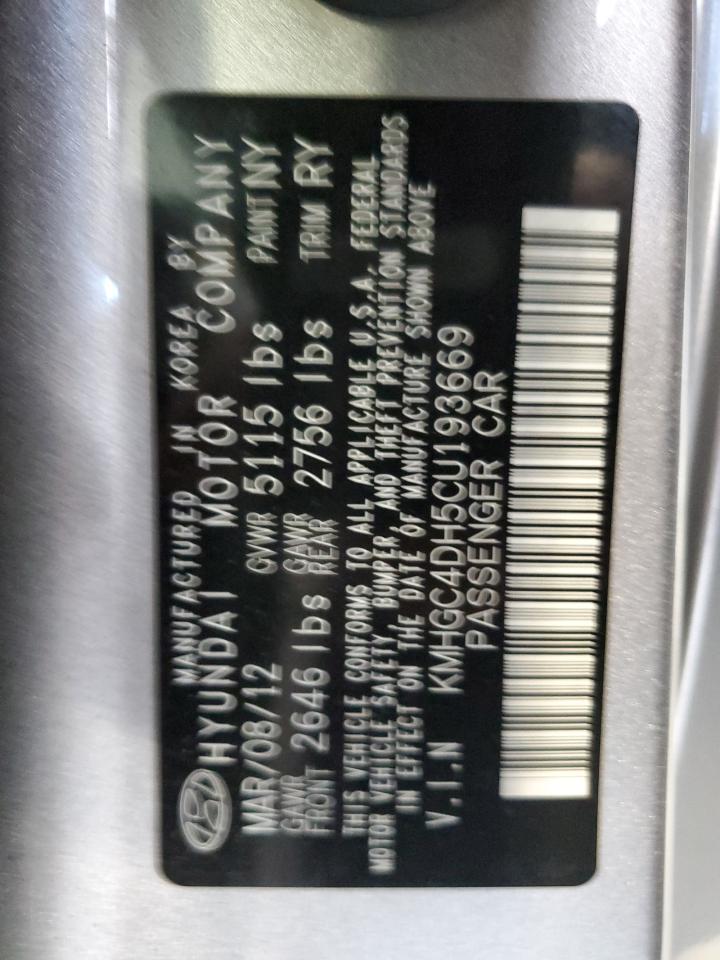 2012 Hyundai Genesis VIN KMHGC4DH5CU193669 Copart auction photo, mechanical damage thumbnail 14