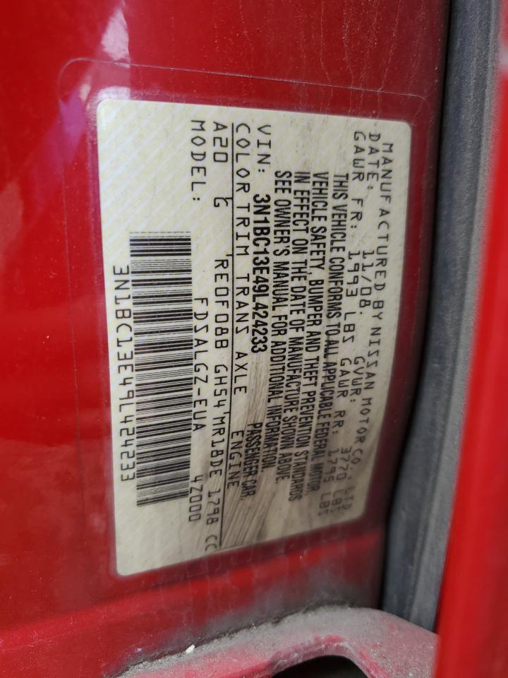 2009 Nissan Versa VIN 3N1BC13E49L424233 Copart auction photo, rear end damage thumbnail 12