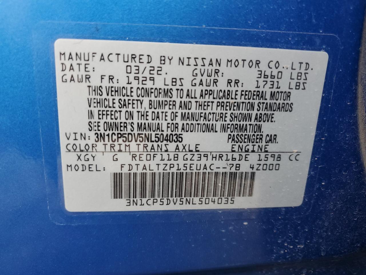 2022 Nissan Kicks VIN 3N1CP5DV5NL504035 Copart auction photo, all over damage thumbnail 13