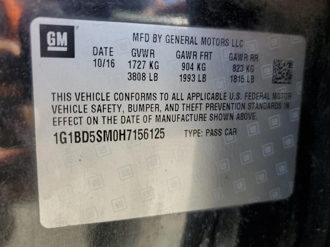 2017 Chevrolet Cruze VIN 1G1BD5SM0H7156125 Copart auction photo, rear end / minor dent/scratches damage thumbnail 12