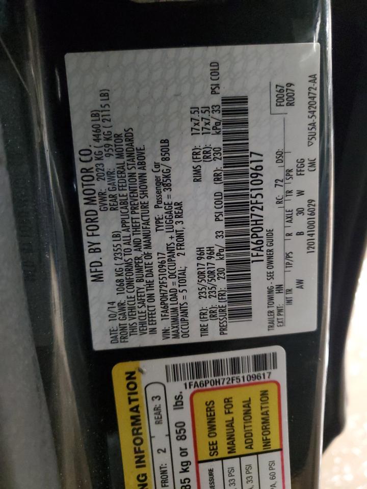 2015 Ford Fusion VIN 1FA6P0H72F5109617 Copart auction photo, rear end damage thumbnail 12