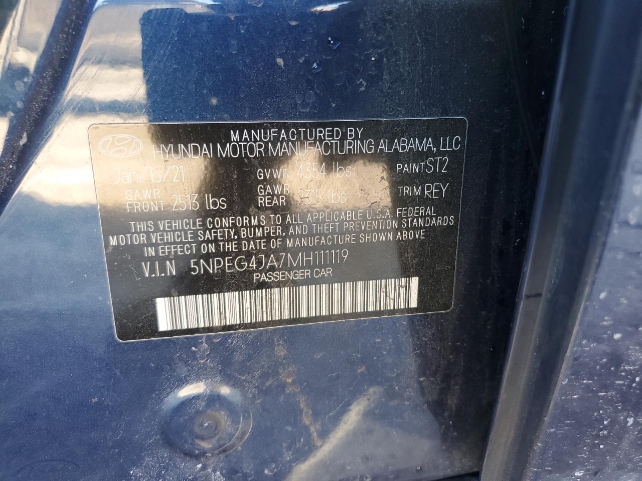 2021 Hyundai Sonata VIN 5NPEG4JA7MH111119 Copart auction photo, front end damage thumbnail 12