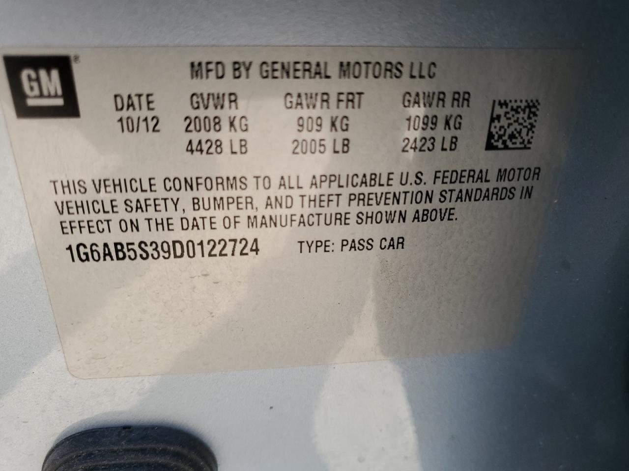 2013 Cadillac ATS VIN 1G6AB5S39D0122724 Copart auction photo, front end damage thumbnail 13