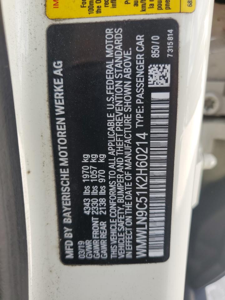 2019 MINI Cooper VIN WMWLN9C51K2H60214 Copart auction photo, front end damage thumbnail 12