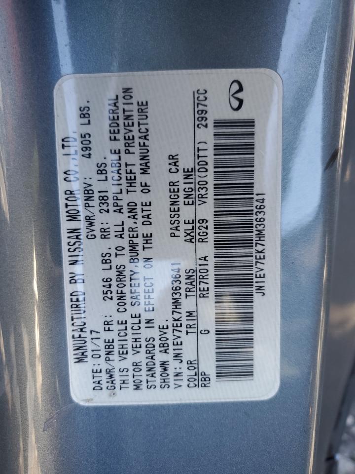 2017 Infiniti Q60 VIN JN1EV7EK7HM363641 Copart auction photo, partial repair / minor dent/scratches damage thumbnail 12