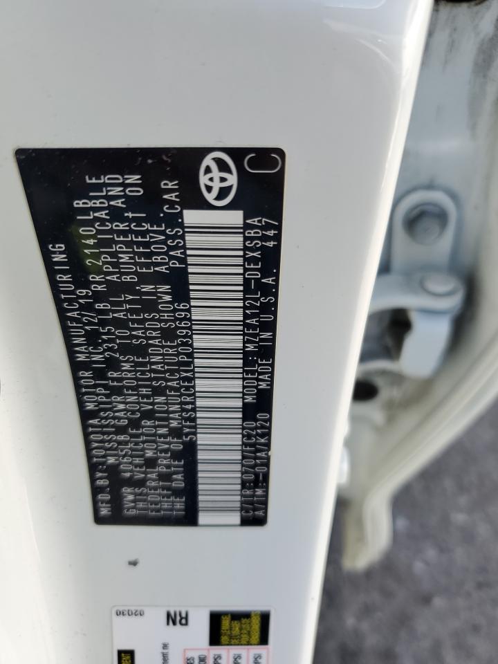 2020 Toyota Corolla VIN 5YFS4RCEXLP039696 Copart auction photo, front end damage thumbnail 13