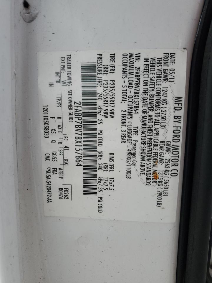 2011 Ford Crown Victoria VIN 2FABP7BV7BX157864 Copart auction photo, front end damage thumbnail 12