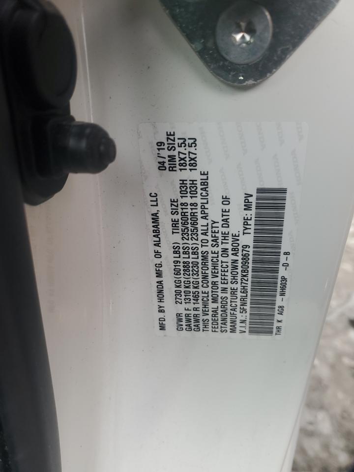 2019 Honda Odyssey VIN 5FNRL6H72KB098679 Copart auction photo, side damage thumbnail 13
