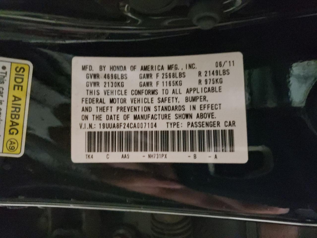 2012 Acura TL VIN 19UUA8F24CA007104 Copart auction photo, all over damage thumbnail 12