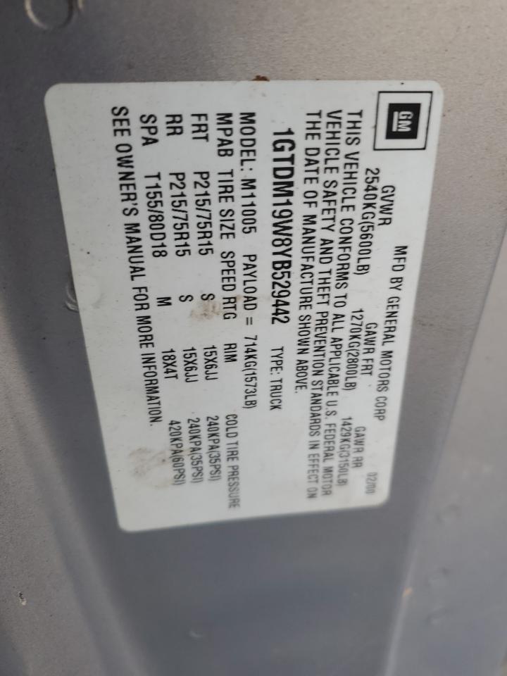 2000 GMC Safari VIN 1GTDM19W8YB529442 Copart auction photo, water/flood damage thumbnail 13