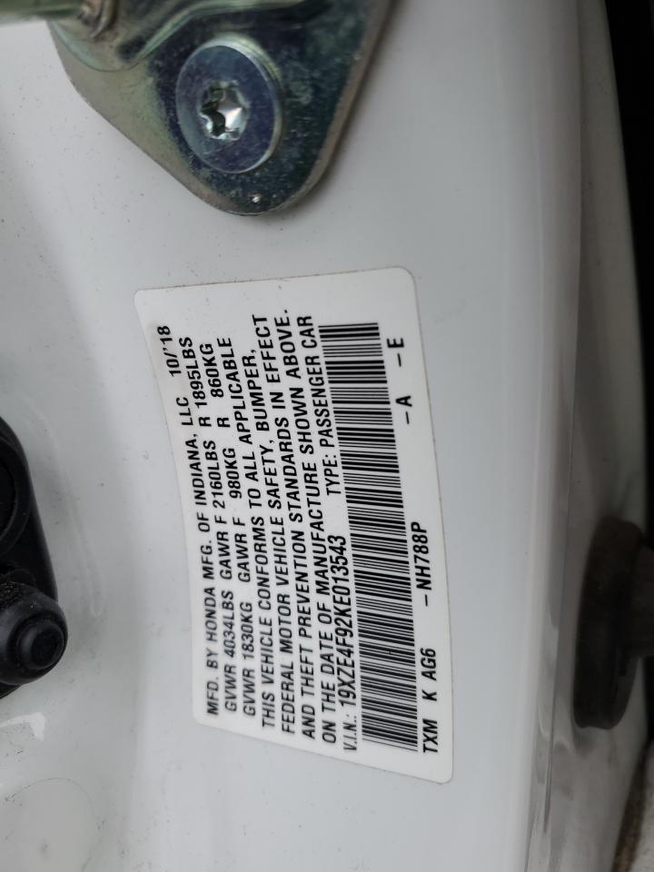 2019 Honda Insight VIN 19XZE4F92KE013543 Copart auction photo, front end / side damage thumbnail 12