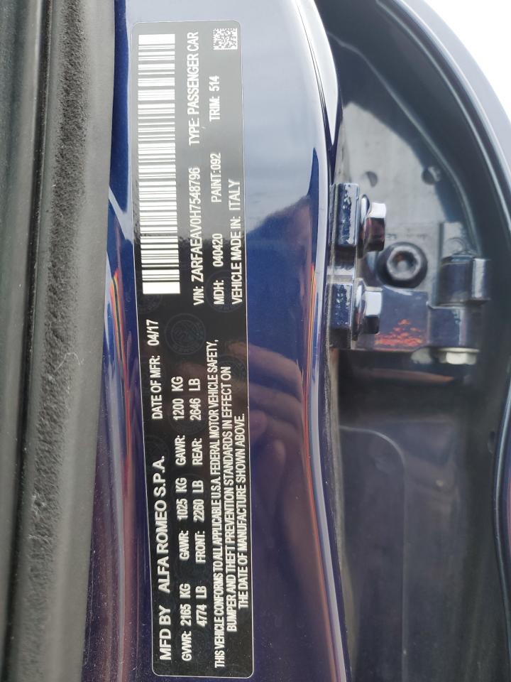 2017 Alfa Romeo Giulia VIN ZARFAEAV0H7548796 Copart auction photo, front end damage thumbnail 15