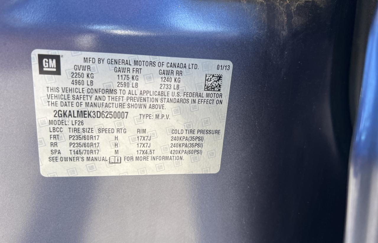 2013 GMC Terrain VIN 2GKALMEK3D6250007 Copart auction photo, normal wear / minor dent/scratches damage thumbnail 10