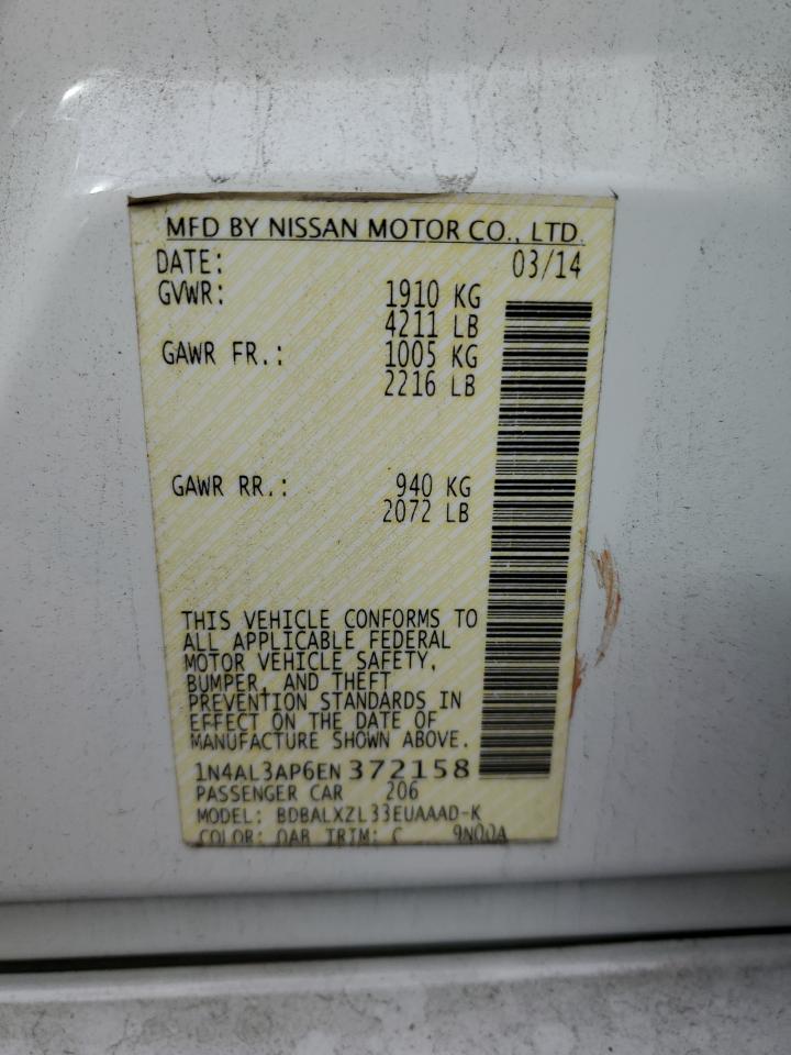 2014 Nissan Altima VIN 1N4AL3AP6EN372158 Copart auction photo, rear end / side damage thumbnail 12