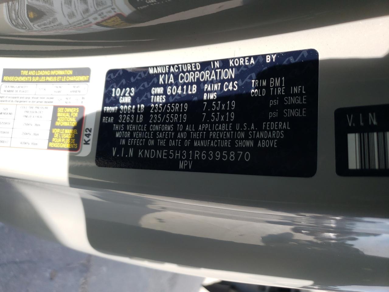 2024 KIA Carnival VIN KNDNE5H31R6395870 Copart auction photo, front end damage thumbnail 13