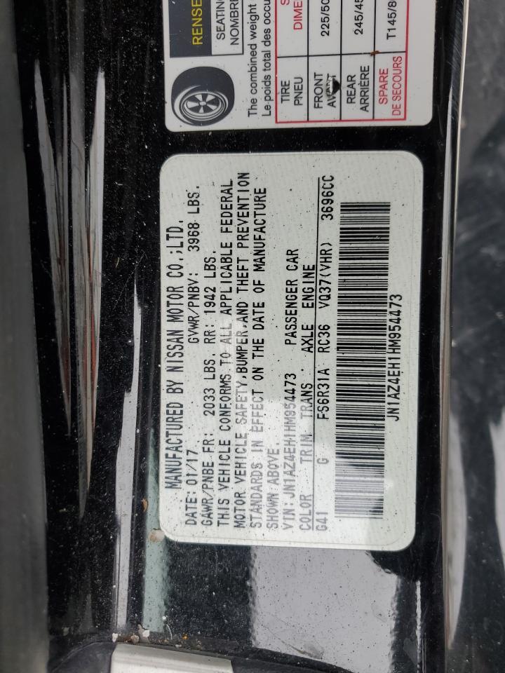 2017 Nissan 370Z VIN JN1AZ4EH1HM954473 Copart auction photo, rear end / front end damage thumbnail 15