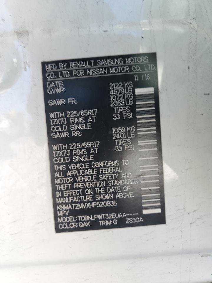 2017 Nissan Rogue VIN KNMAT2MVXHP520836 Copart auction photo, rear end damage thumbnail 15