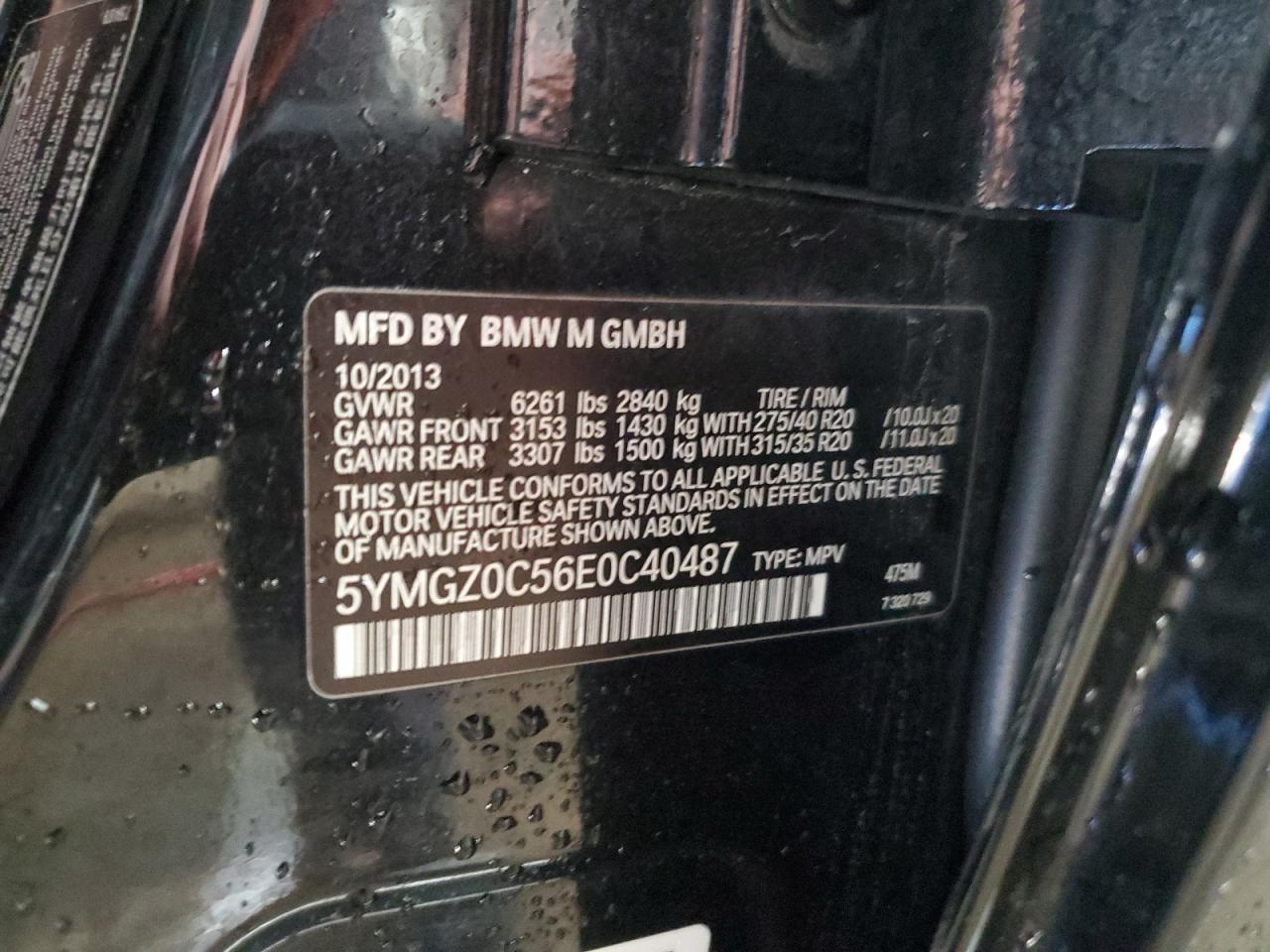 2014 BMW X6 VIN 5YMGZ0C56E0C40487 Copart auction photo, front end damage thumbnail 13