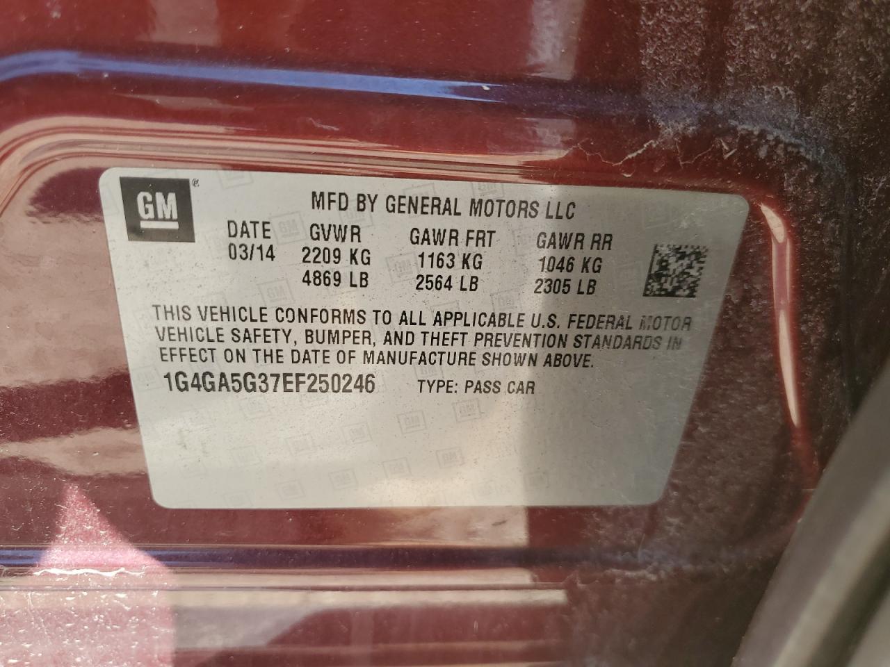 2014 Buick LaCrosse VIN 1G4GA5G37EF250246 Copart auction photo, front end / minor dent/scratches damage thumbnail 12