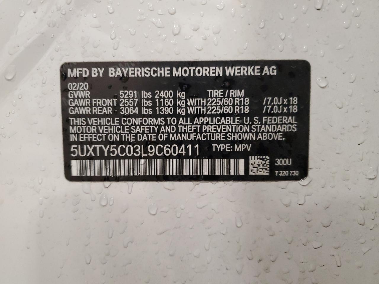 2020 BMW X3 VIN 5UXTY5C03L9C60411 Copart auction photo, all over / undercarriage damage thumbnail 13