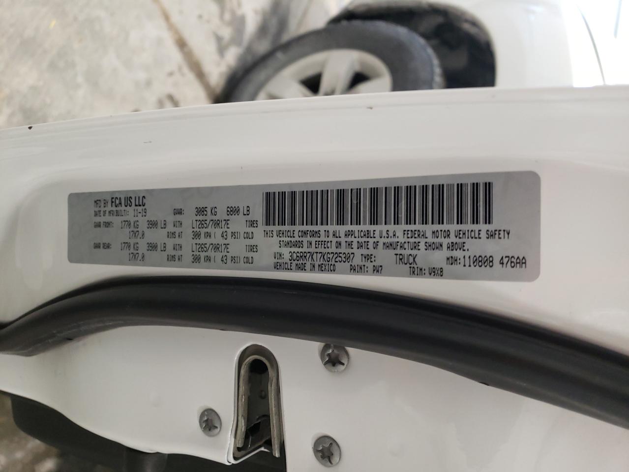 2019 RAM 1500 VIN 3C6RR7KT7KG725307 Copart auction photo, all over / hail damage thumbnail 12