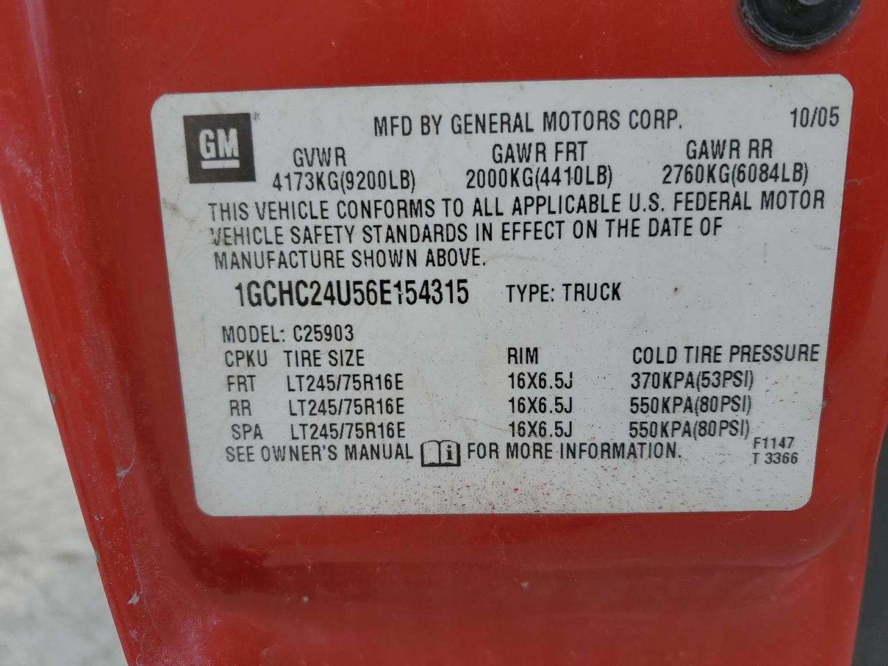 2006 Chevrolet Silverado VIN 1GCHC24U56E154315 Copart auction photo, frame damage / all over damage thumbnail 14