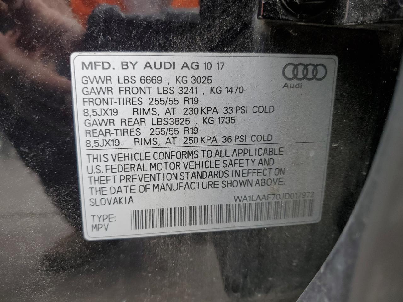 2018 Audi Q7 VIN WA1LAAF70JD017972 Copart auction photo, front end damage thumbnail 15