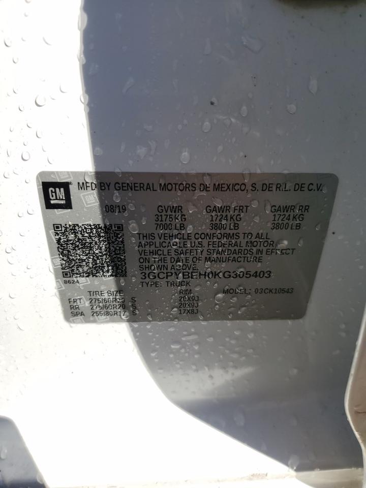 2019 Chevrolet Silverado VIN 3GCPYBEH0KG305403 Copart auction photo, rollover / water/flood damage thumbnail 12
