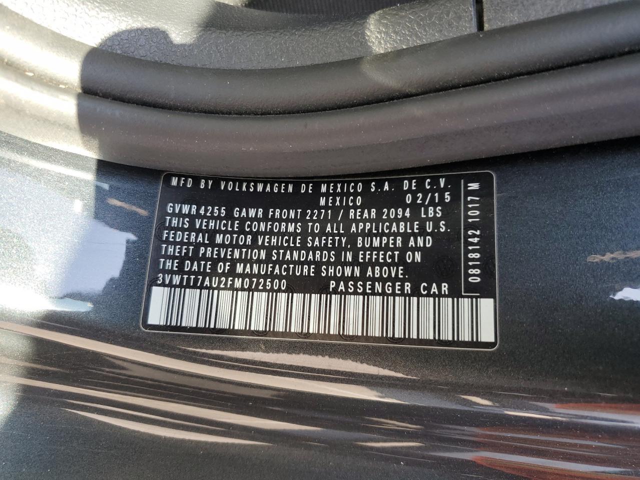 2015 Volkswagen GTI VIN 3VWTT7AU2FM072500 Copart auction photo, minor dent/scratches damage thumbnail 12