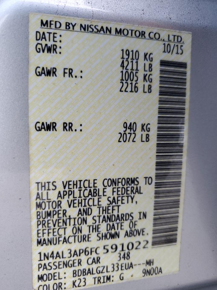 2015 Nissan Altima VIN 1N4AL3AP6FC591022 Copart auction photo, front end damage thumbnail 12