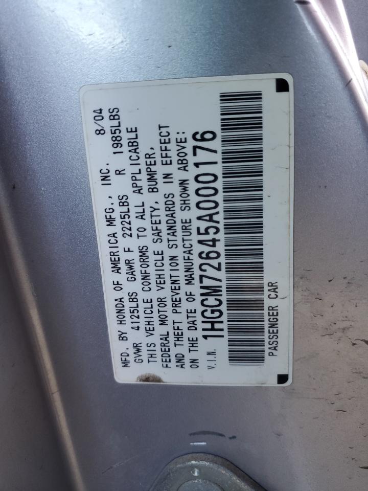 2005 Honda Accord VIN 1HGCM72645A000176 Copart auction photo, mechanical / front end damage thumbnail 12