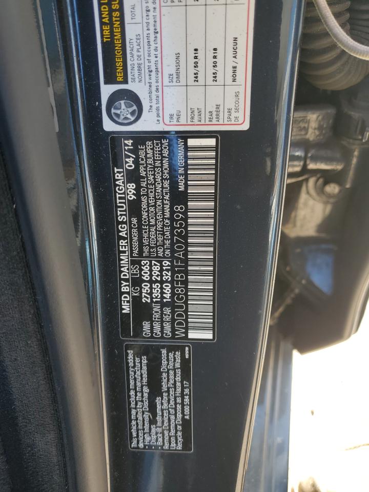 2015 Mercedes-Benz S-klasse VIN WDDUG8FB1FA073598 Copart auction photo, burn - engine / undercarriage damage thumbnail 12