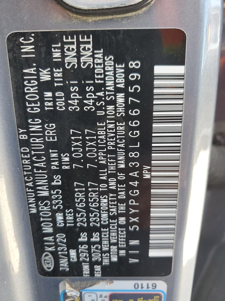 2020 KIA Sorento VIN 5XYPG4A38LG667598 Copart auction photo, front end / minor dent/scratches damage thumbnail 13
