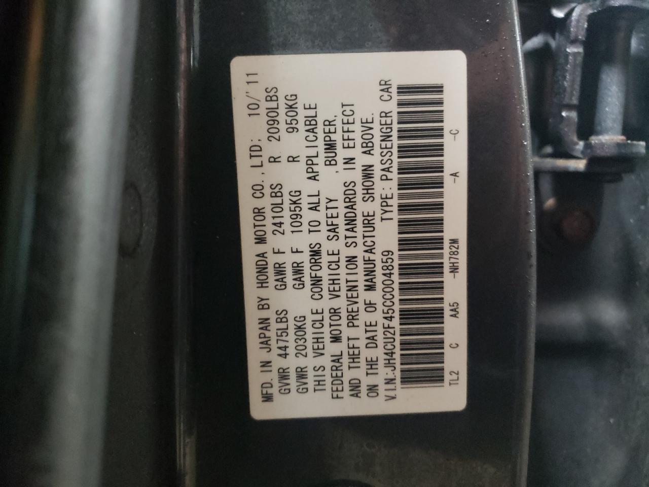 2012 Acura TSX VIN JH4CU2F45CC004859 Copart auction photo, front end damage thumbnail 13