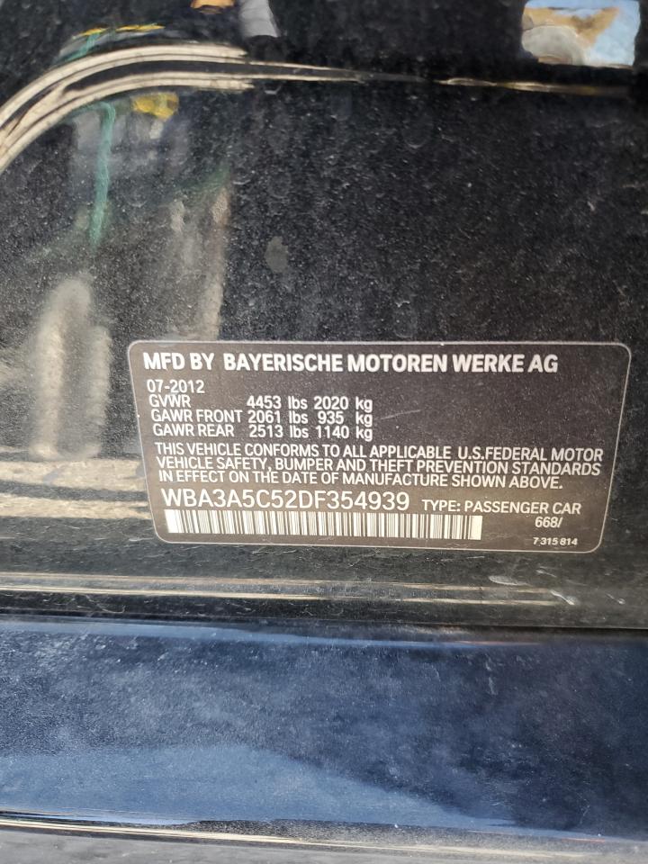 2013 BMW 3er VIN WBA3A5C52DF354939 Copart auction photo, side / undercarriage damage thumbnail 12